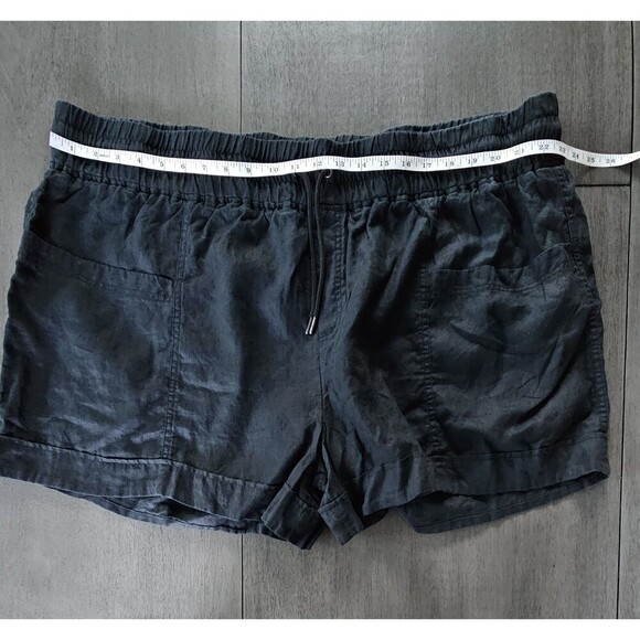 Athleta Cabo Linen Shorts Drawstring 4" Inseam Black Pockets Pull On Size 26 - Picture 3 of 10